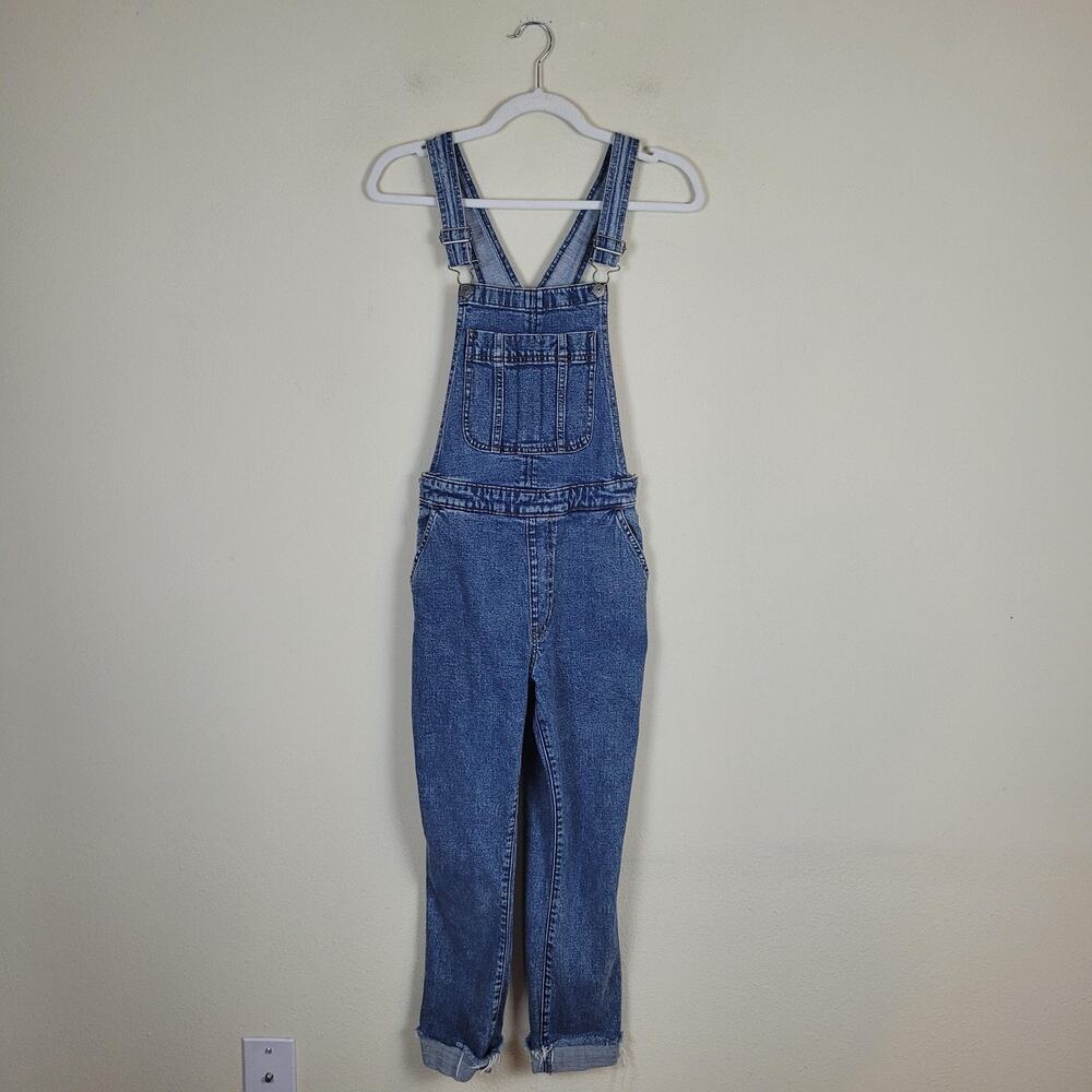 Abercrombie & Fitch Overalls 26 Blue Denim Bib Slim Jumpsuit Utility Cuffed Zip